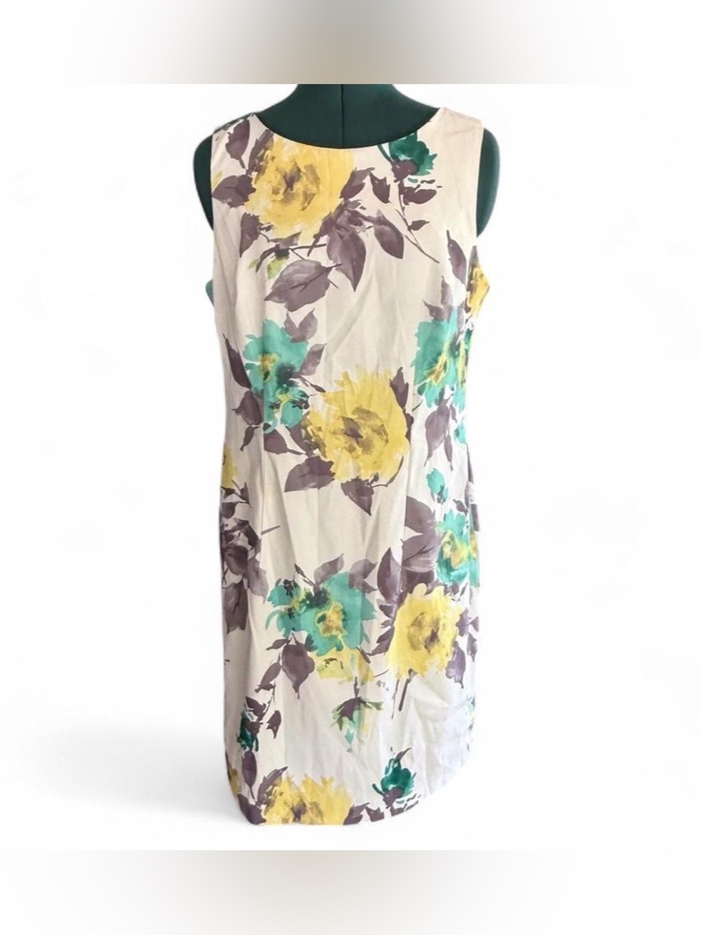 Alyx Floral Sleeveless Above Knee Shift Dress - Yellow, Teal on Cream